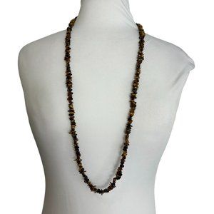 Chip Bead Stone Necklace Chipie Brown 34" Long Boho